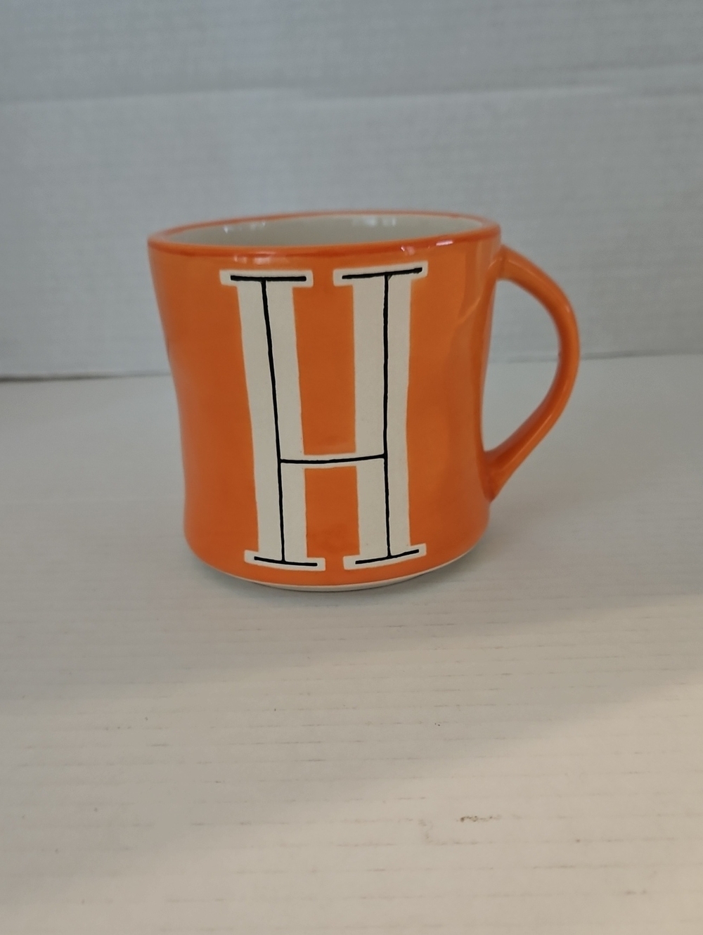 Anthropologie Hand Painted Orange Monogram "H" Ceramic Coffee Tea Mug